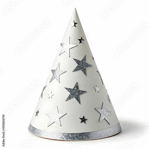 party hat with silver stars in a minimalist style