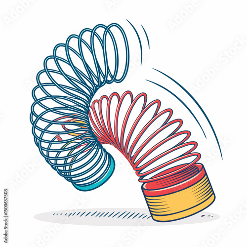 Create a bold, vector illustration of a slinky toy spring, emphasizing thick, defined strokes.  Include realistic coil details.