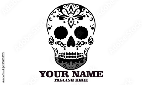 Cute skull logo icon, sugar skull day of the dead vector illustration design isolated on white background. dia de los muertos and sugar skull logo design