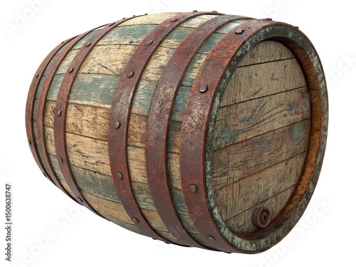 Old oak barrel isolated on a white background.