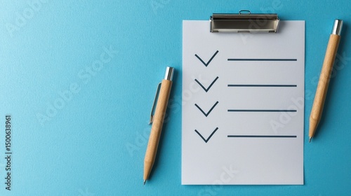 A white clipboard with a list of tasks on a blue background.