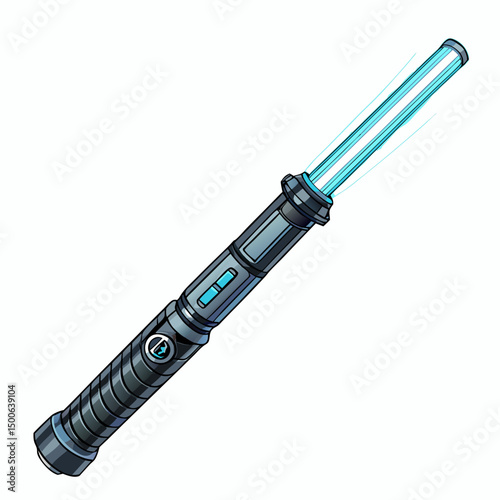 Design a bold, futuristic vector illustration of a stun baton with thick, impactful strokes.  Focus on sleek, sharp lines and a high-tech aesthetic.