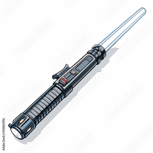 Design a bold, futuristic vector illustration of a stun baton; emphasize strong lines and sharp angles.  Include metallic textures.