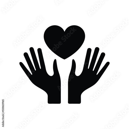 hand vector icon with hart black silhouette