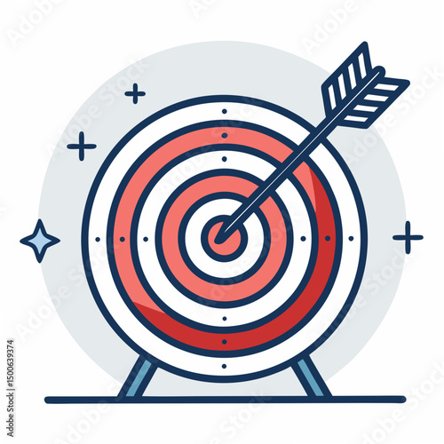 Create a bold, vector illustration of a target icon with an augmented reality (AR) element integrated, emphasizing a strong, clear stroke.
