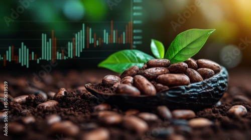 Cocoa beans with graph overlay