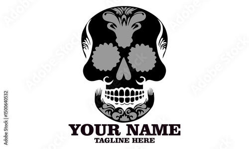 Cute skull logo icon, sugar skull day of the dead vector illustration design isolated on white background. dia de los muertos and sugar skull logo design