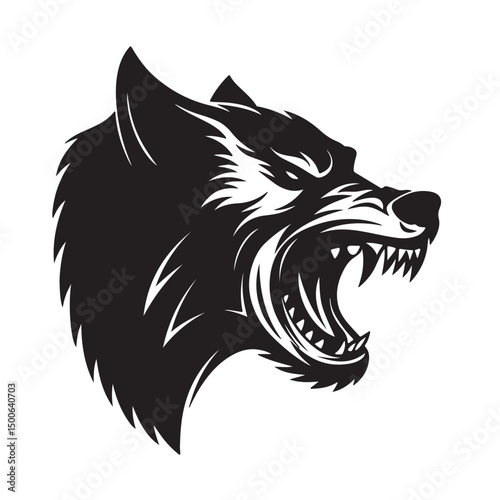 Wallpaper Mural Black and White Illustration of Angry Wolf Head Roaring Torontodigital.ca