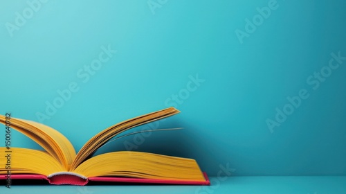 An open book with yellow pages on a blue background