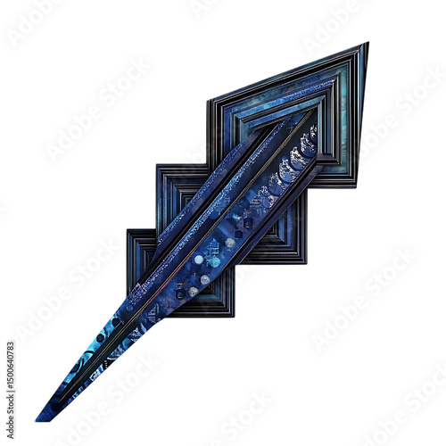 Abstract Arrow with Intricate Layers in Deep Indigo Isolated on Transparent Background