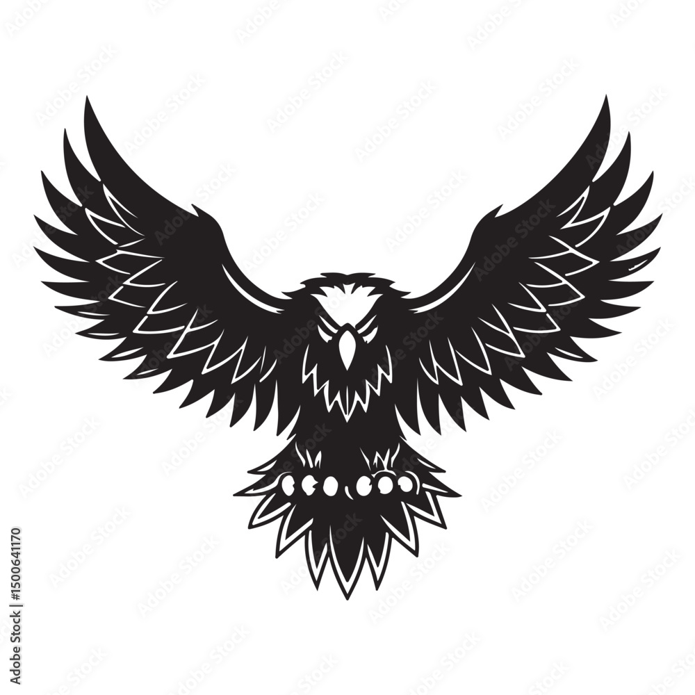 Fototapeta premium Black Eagle Silhouette with Spread Wings Symmetric Art Design