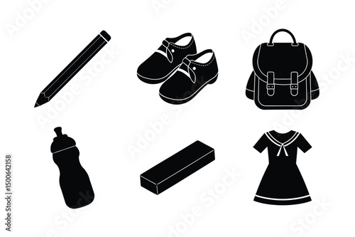 Black and white female bag accessories vector icon set illustration vector silhouette