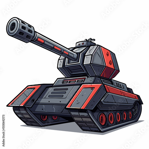 Create a bold, vector illustration of a military turret, emphasizing strong, thick outlines and sharp angles for a defense system graphic.