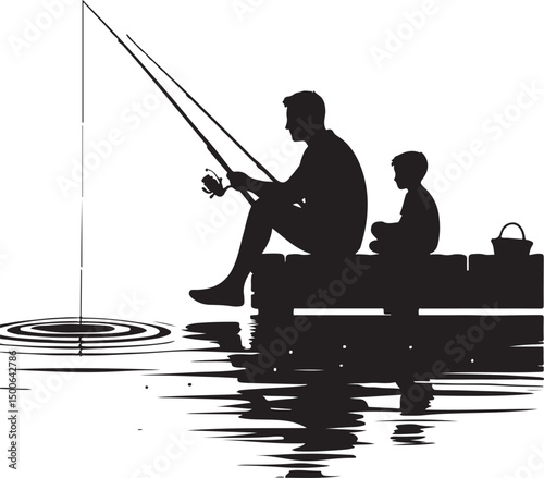 Dad and Son Fishing Pier SVG Clipart