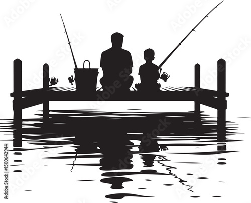 Dad and Son Fishing Pier SVG Clipart