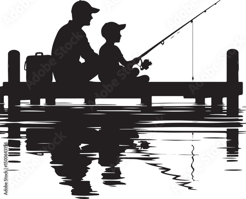 Dad and Son Fishing Pier SVG Clipart