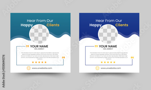 Client testimonial vector design template, client testimonial social media web banner template, customer feedback testimonial vector template.