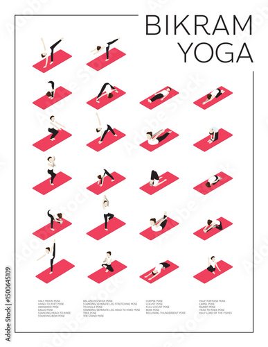 Bikram Yoga Isometric Poses Set Cartoon Vector Character