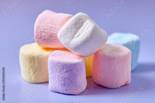 Colorful marshmallows stacked in various pastel shades