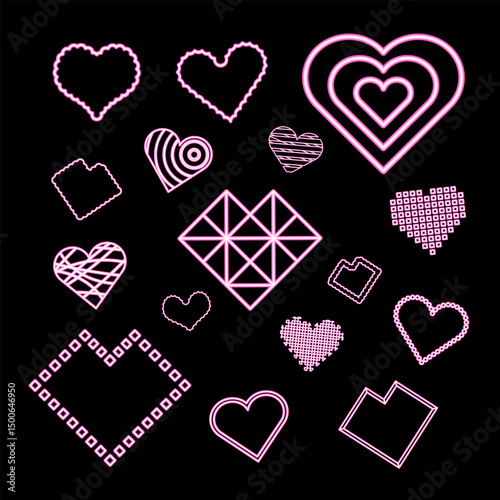 Pink Heart Neon. Pink Heart Icon Line Neon. Pink Heart Neon Signboard Icon. Pink Heart Neon Icon. Neon Pink Heart Outline Icon. Vector illustration. Elements for design. Flat design.