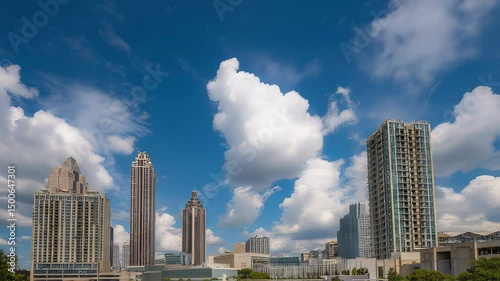 Downtown atlanta skyline with modern skyscrapers, luxury hotels and corporate towers under clear blue georgia sky