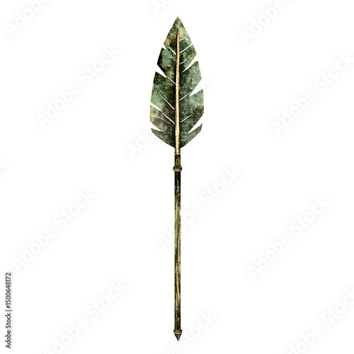Artistic Arrow with Textured Expressive Details in Green Isolated on Transparent Background