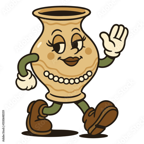 Elegant Vase Character Waving with Flirty Expression