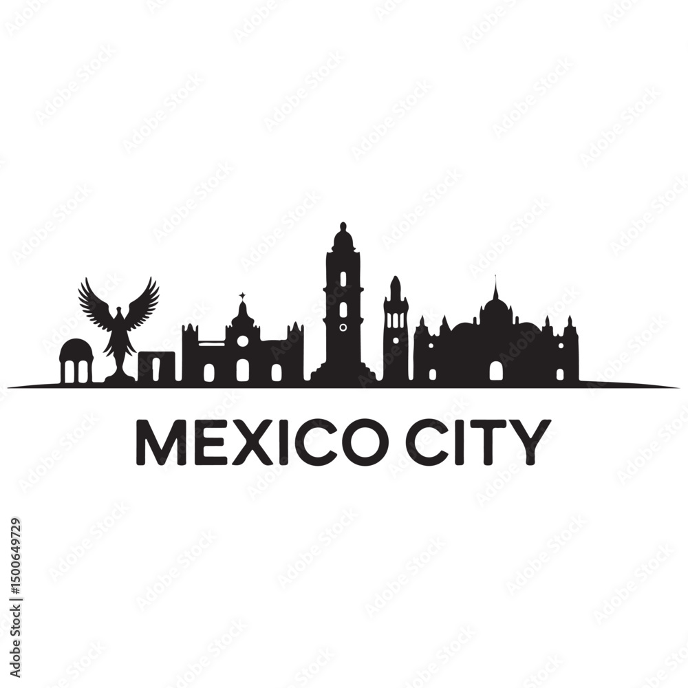 Fototapeta premium Mexico city skyline horizontal banner. Black Mexico city. Vector template for your design. Vector black silhouette. with white background
