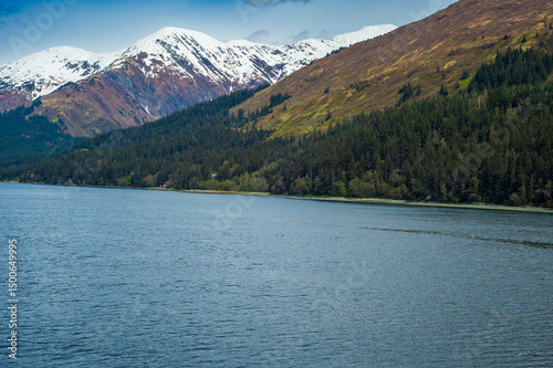lake in snow covered mountains