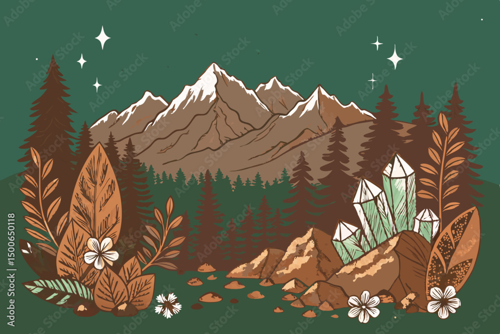 Naklejka premium Create a vector illustration of rich brown earth, textured and detailed, featuring a silhouetted mountain range in the background. Focus on realistic earth tones.