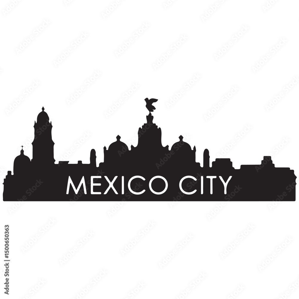 Obraz premium Mexico city skyline horizontal banner. Black Mexico city. Vector template for your design. Vector black silhouette. with white background