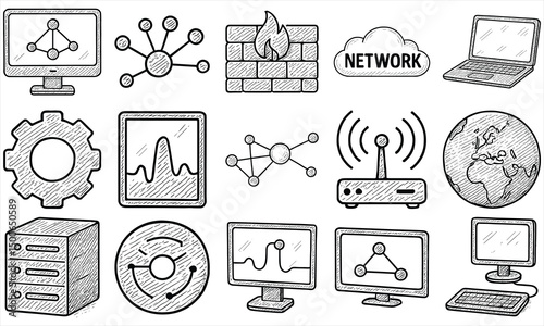 Hand Drawn Network Tech Icons