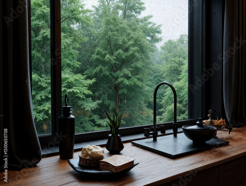 The view from inside the house on a rainy day.