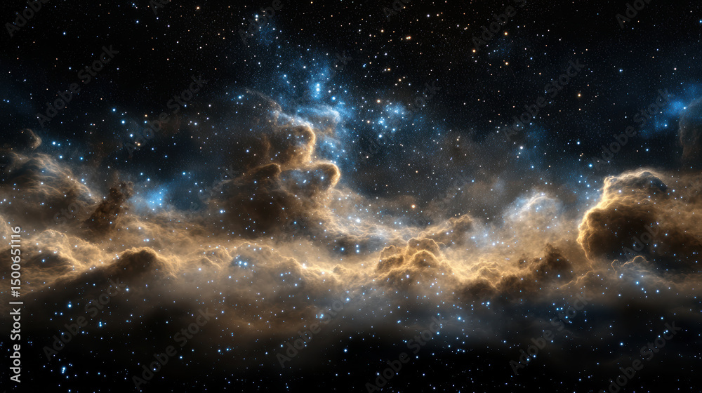 Fototapeta premium Stunning cosmic scene featuring colorful interstellar dust and bright stars illuminating