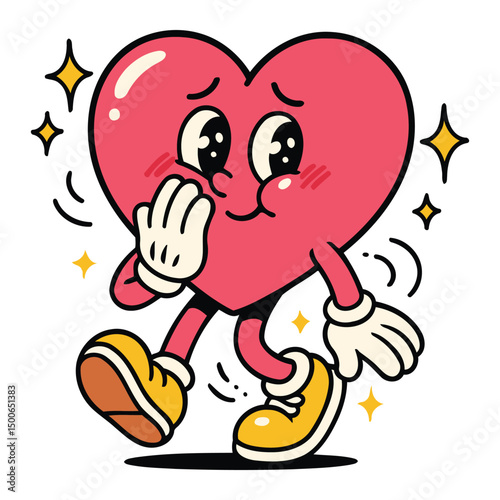 Blushing Heart Cartoon Character Feeling Shy