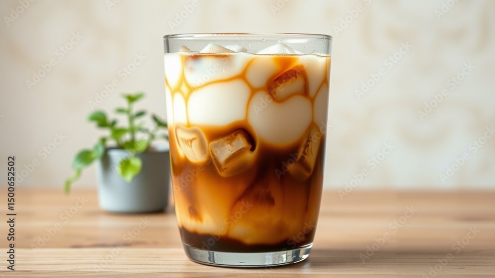 Beautiful Iced Latte in Glass with Espresso Drizzle on Creamy Milk Base � Drink Photography for Beverage Promotions, Cafe Menus, and Branding Concepts Beautiful Iced Latte in Glass with Espresso Drizzle on Creamy Milk Base � Drink Photography for Beverage Promotions, Cafe Menus, and Branding Concepts