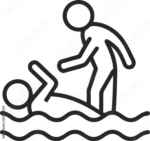 Careless man drowning in water flat vector icon. Person in danger calling for help in sea or river with big waves isolated on white background. Activities and professions, accident, safety concept