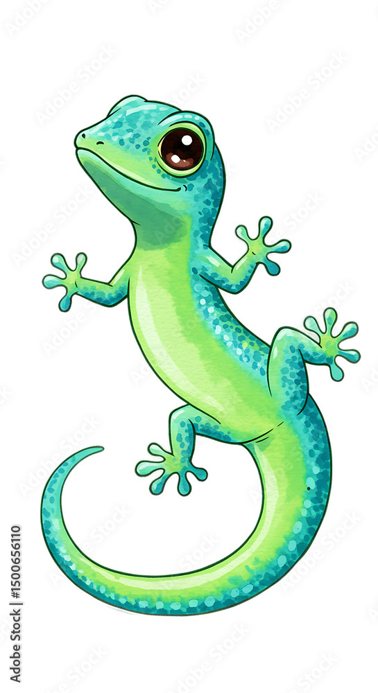 Fototapeta premium Cute Cartoon Gecko Illustration isolated trasparent background, png format
