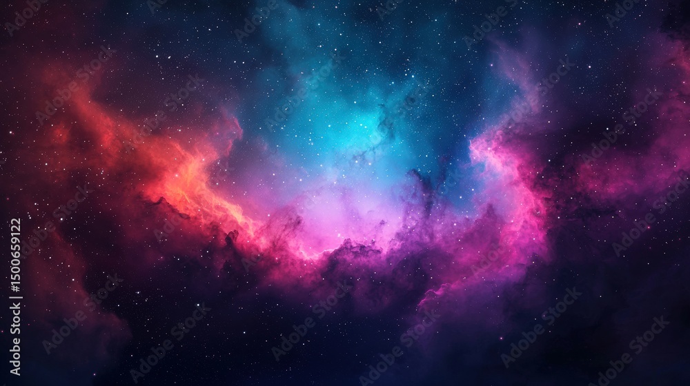 Fototapeta premium Vibrant nebula clouds and shimmering stars create a breathtaking deep space scene, perfect for projects related to astronomy, the cosmos, and the wonders of the universe