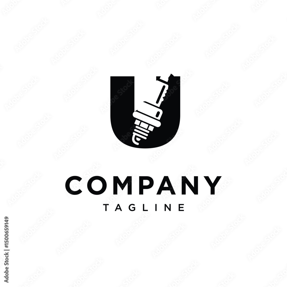 Naklejka premium Letter U Spark Plug Logo Icon Vector