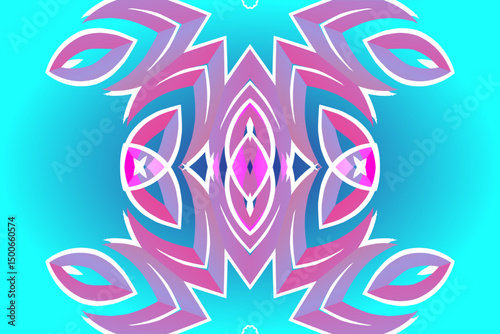Beautiful glow colour caleidoscope gradient flower line art pattern wallpaper of indonesian traditional abstract batik ethnic dayak ornament for commercial ads