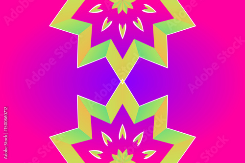 Beautiful glow colour caleidoscope gradient flower line art pattern wallpaper of indonesian traditional abstract batik ethnic dayak ornament for commercial ads