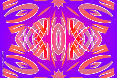 Beautiful glow colour caleidoscope gradient flower line art pattern wallpaper of indonesian traditional abstract batik ethnic dayak ornament for commercial ads