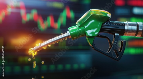 Fuel Price Volatility: A Green Fuel Nozzle and Stock Market Graph