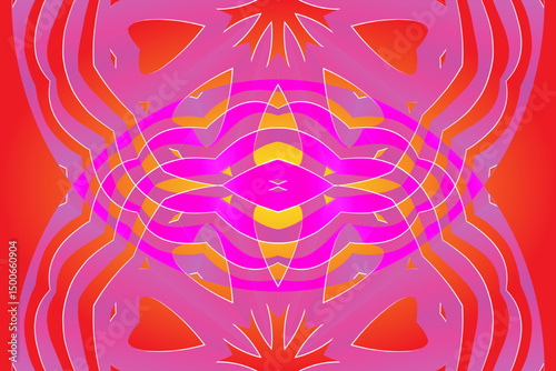 Beautiful glow colour caleidoscope gradient flower line art pattern wallpaper of indonesian traditional abstract batik ethnic dayak ornament for commercial ads
