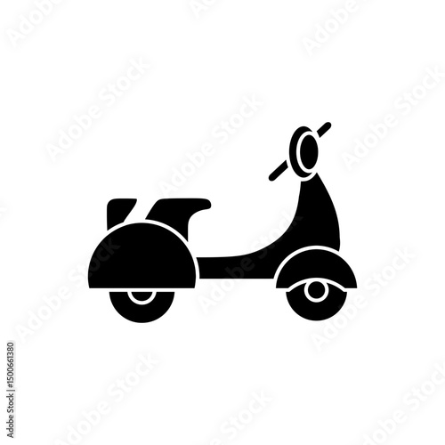Classic scooter doodle icon vector in black fill silhouette style. Editable EPS perfect for transport, vintage, mobility, and travel-themed design projects.