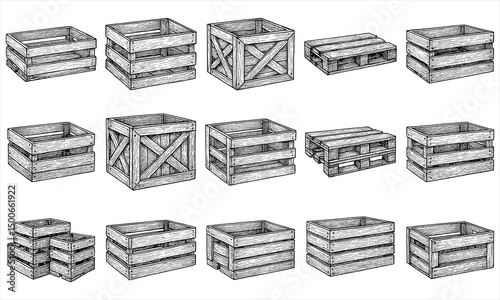 Hand Drawn Wooden Crate Illustration