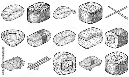 Hand Drawn Sushi Set Illustration