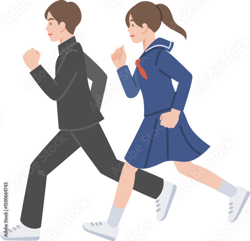 制服で走る中学生