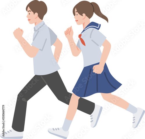 夏物の制服で走る中学生